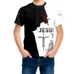 Boy's Black & White Graphic Inspirational Jesus Print Lightweight Tee 11-12 yrs